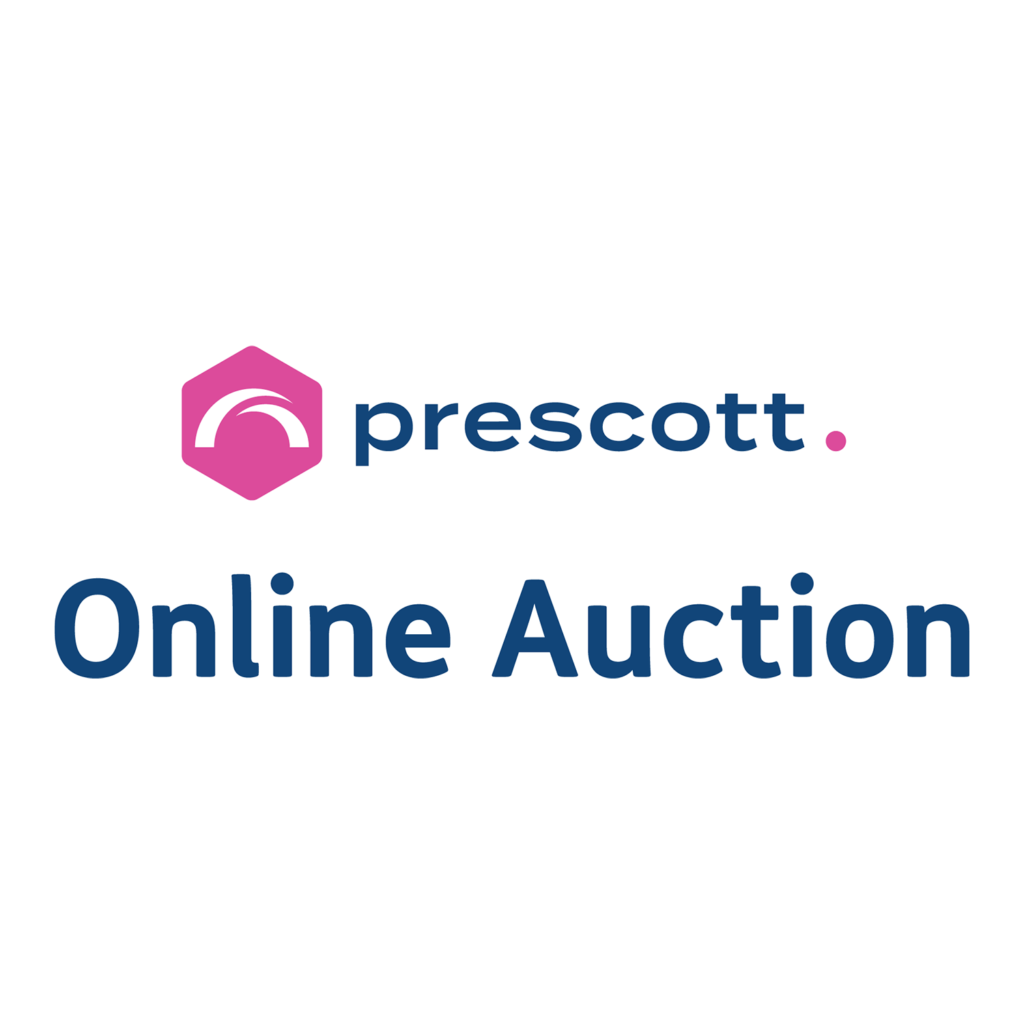 Prescott Online Auction logo in blue font, representing the brand's identity and online auction services.